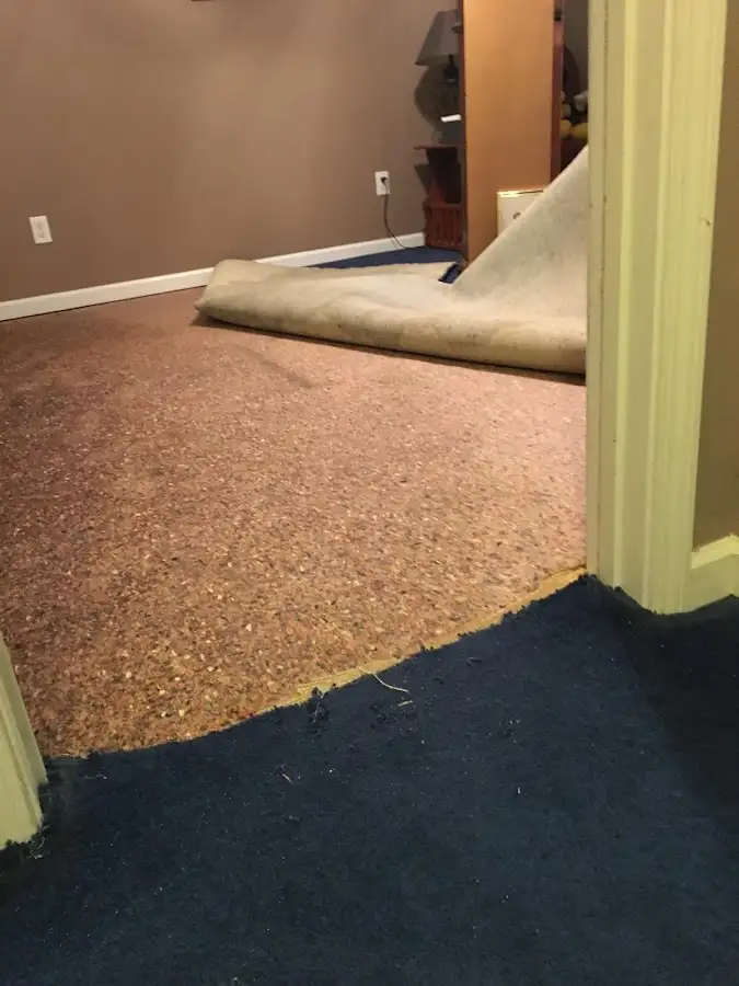 Carpet pad removal revealing water damage during Drying & Dehumidification in Lincoln